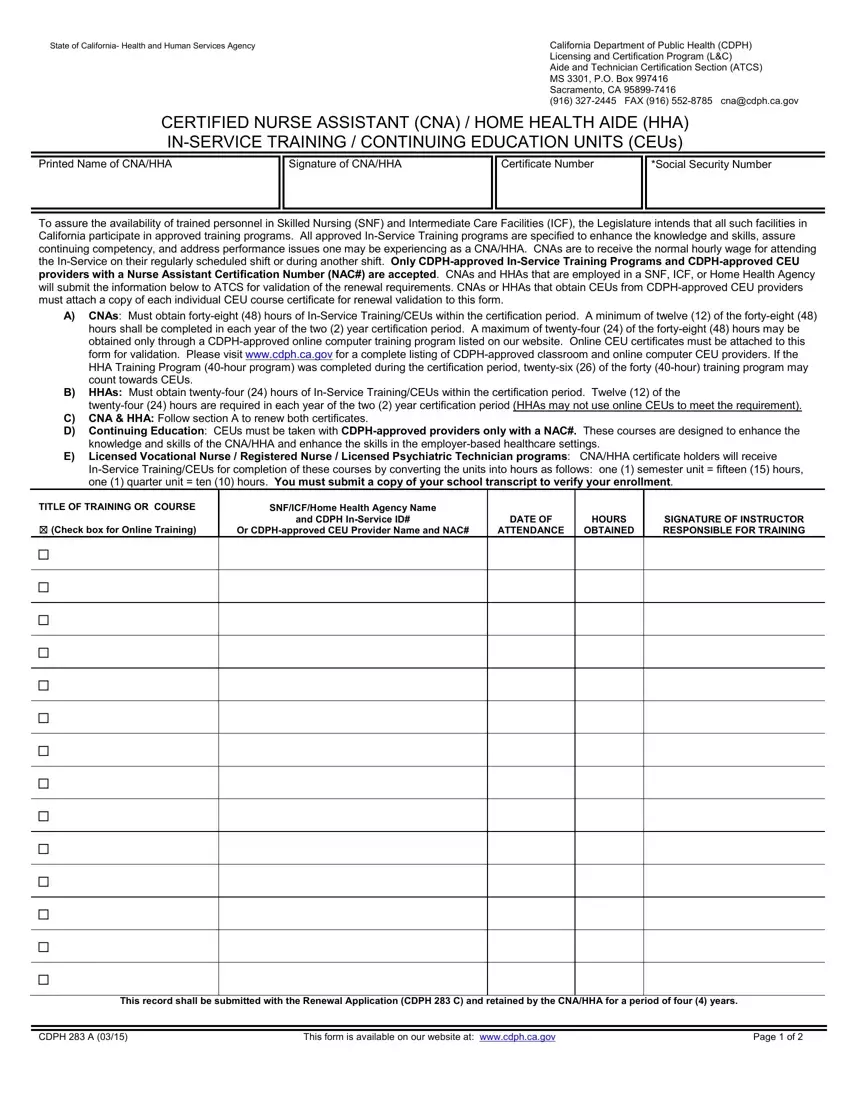 Cdph 283 A Form first page preview
