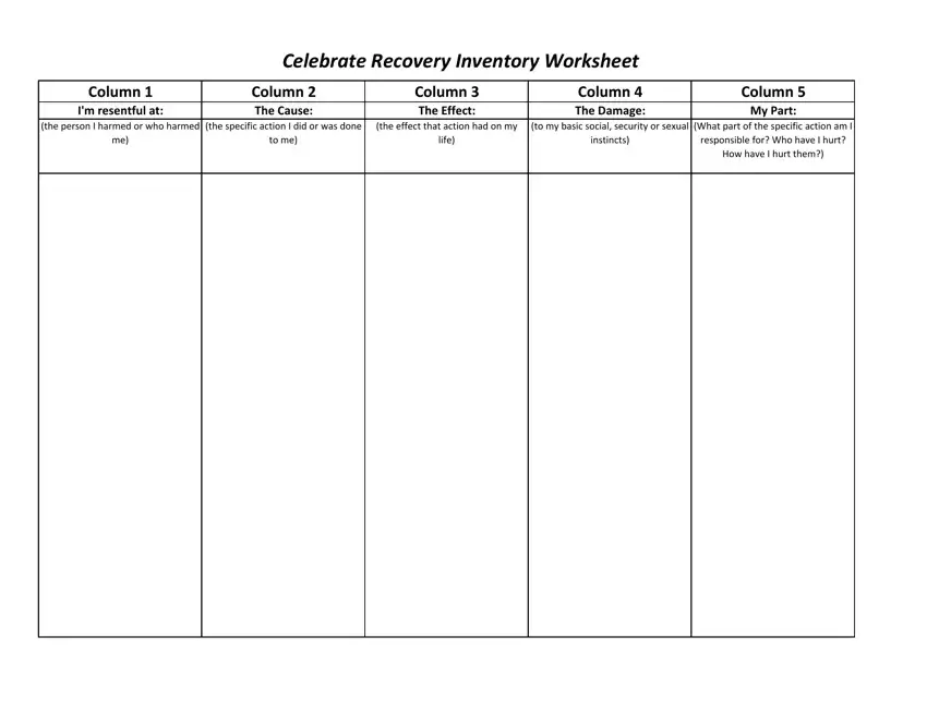 Celebrate Recovery Downloadable Forms first page preview