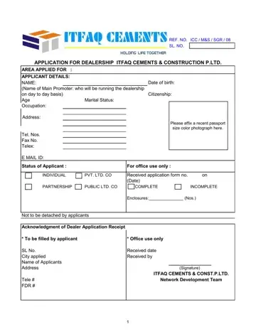 Cement Dealership Application Form Preview