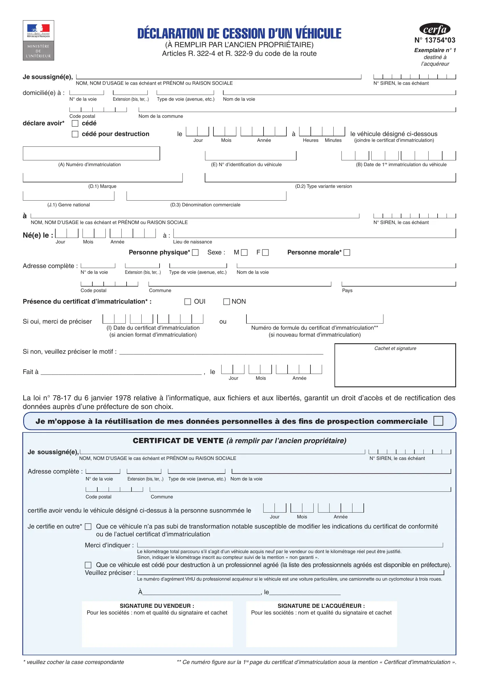 Certificat De Cession Form Fill Out PDF Online For Free