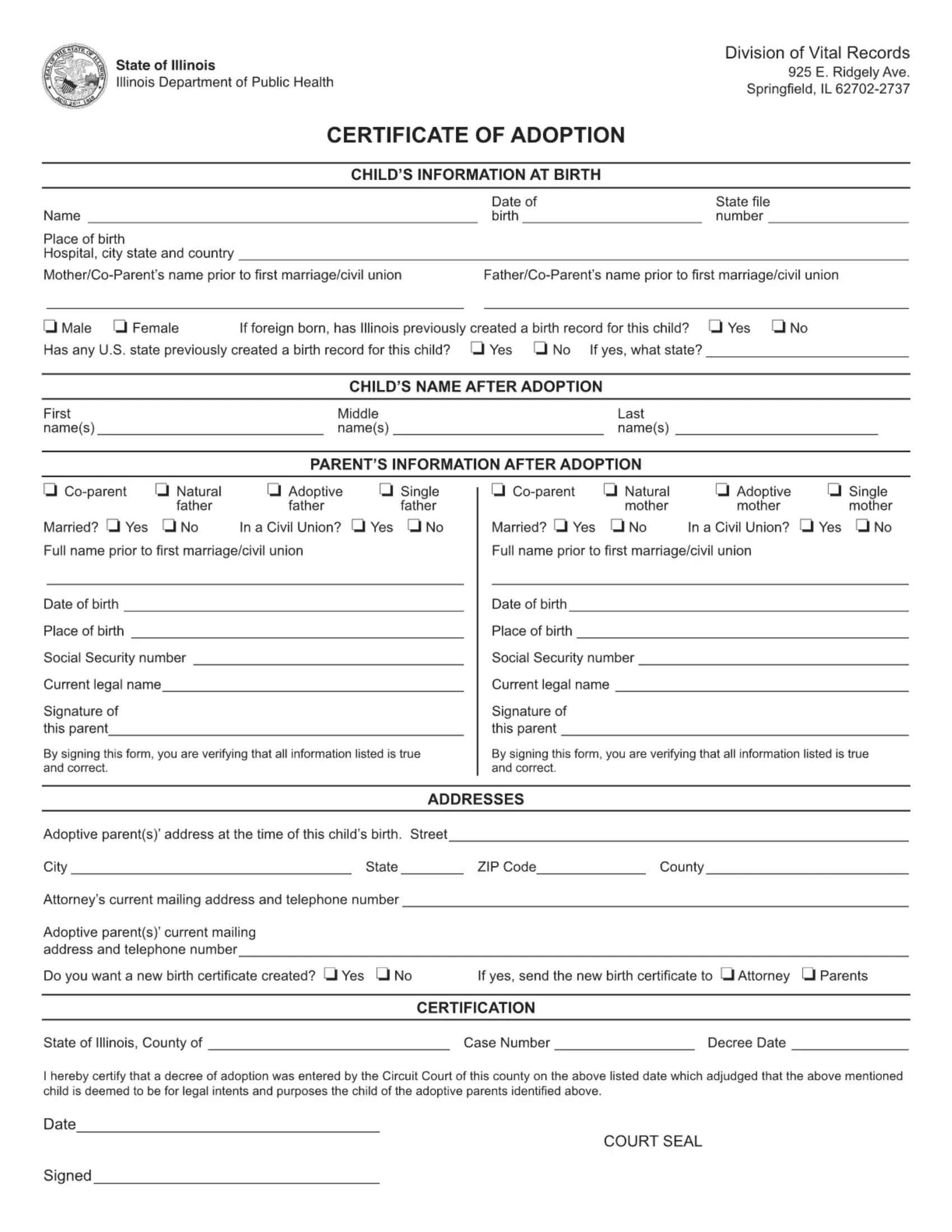 Certificate Adoption Form ≡ Fill Out Printable PDF Forms Online