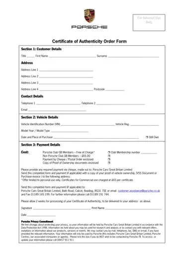 Certificate Authenticity Form Preview