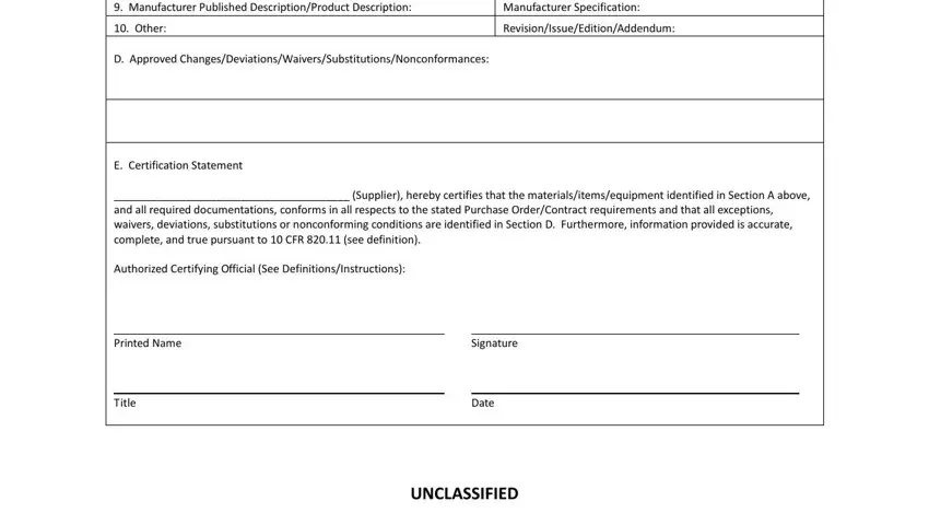 certificate of conformance format Technical DrawingsDiagrams, D Approved, RevisionIssueEditionAddendum, E Certification Statement, Supplier hereby certifies that, Authorized Certifying Official See, Printed Name, Title, Signature, Date, and UNCLASSIFIED fields to insert