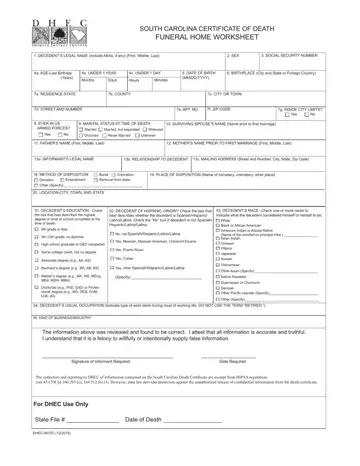 Certificate Of Death Worksheet Form Preview