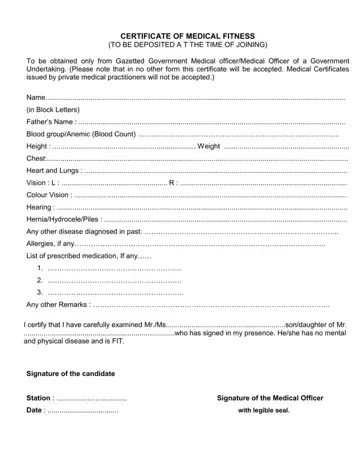 Certificate Of Medical Fitness Form Preview