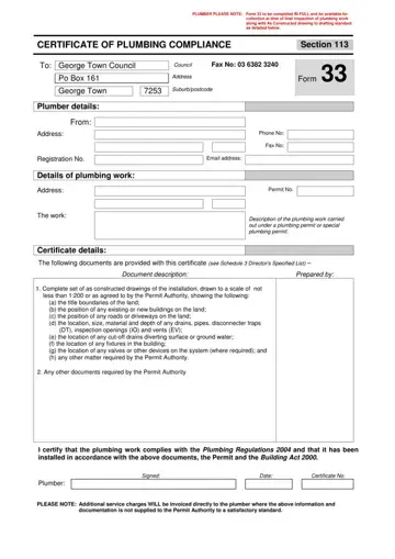 Certificate Of Plumbing Compliance Form Preview