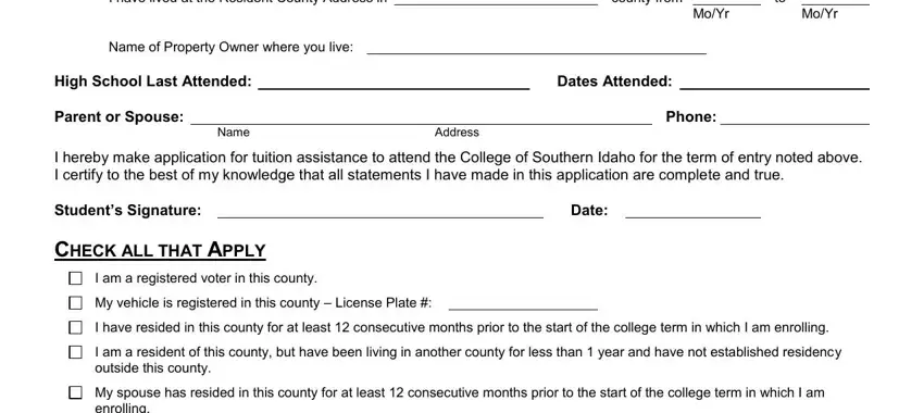 Entering details in verification of residency form illinois step 2