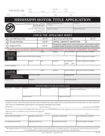 Certificate Of Title For Mississippi Form Preview