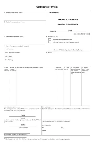 Certificate Origin Form F Preview
