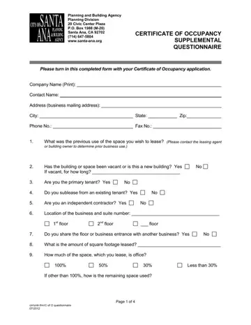 Certificate Questionnaire Form Preview