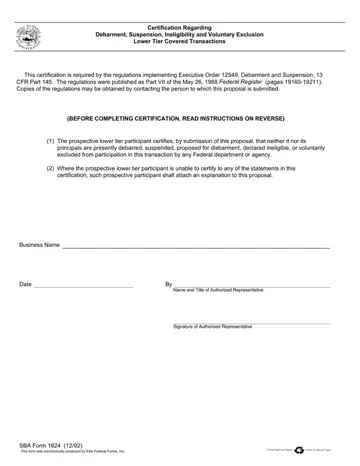 Certification Debarment Form Preview