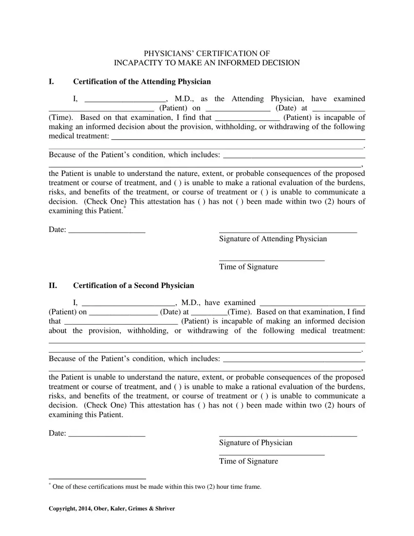 Certification Of Incapacity Form first page preview