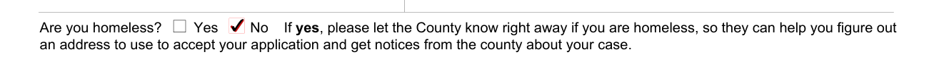 CF 285 example filled out, are you homeless?