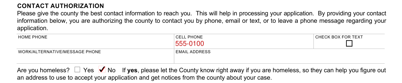 CF 285 example filled out, contact authorization