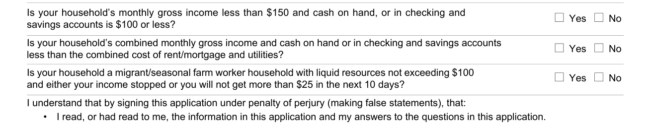 CF 285 example filled out, gross income and cash on hand