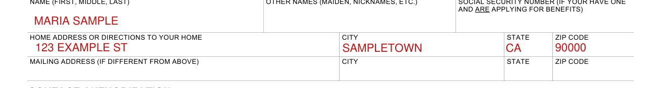 CF 285 example filled out, your name, address and Social Security number