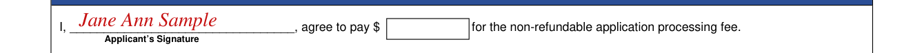 Form CG-10 example filled out, 8. Applicant signature