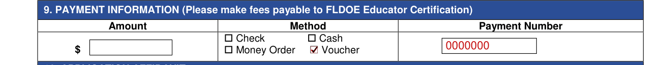 Form CG-10 example filled out, 9. Payment information