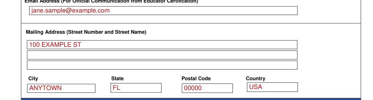 Form CG-10 example filled out, email address and mailing address