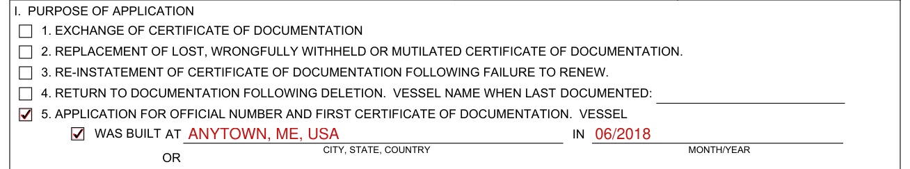 Form CG-1258 example filled out, i, purpose of application