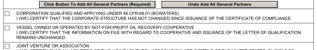 Form CG-1258 example filled out, l, citizenship: qualified corporation, oil recovery cooperative and joint venture