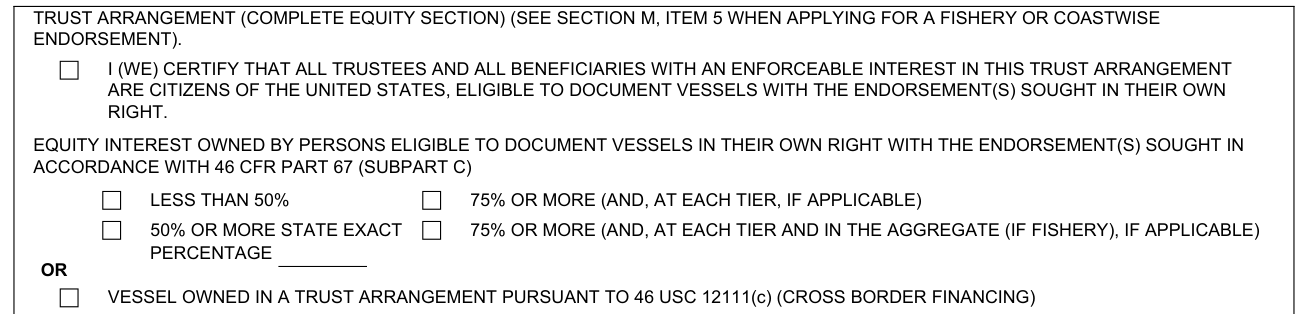 Form CG-1258 example filled out, l, citizenship: trust arrangement