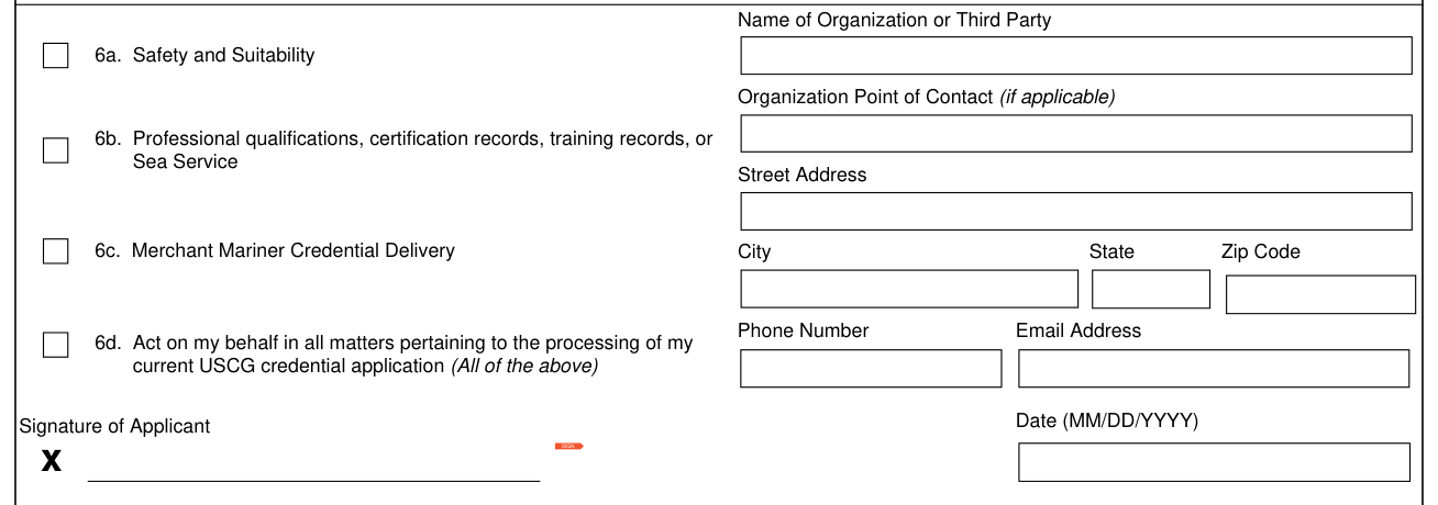 Form CG-719B example filled out, third Party Authorization
