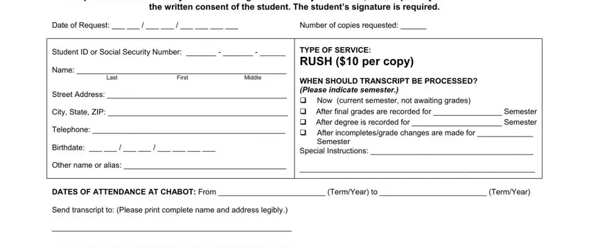 portion of blanks in chabot college official transcript