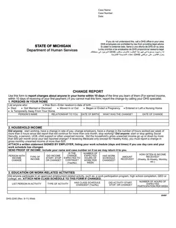 Change Report Dhs 2240 Form Preview