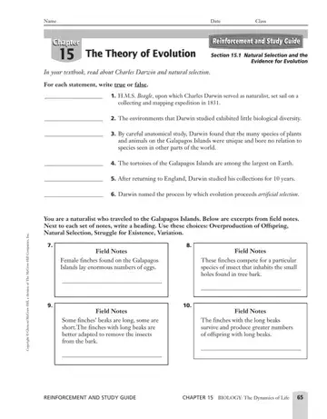 Chapter 15 Theory Of Evolution Worksheet Form Preview