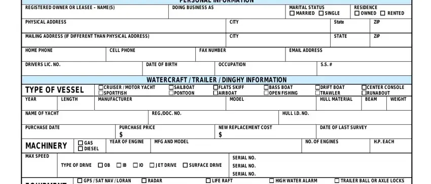 part 1 to filling out fillable boat insurance acord application