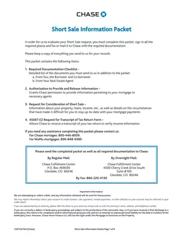 Chase Short Sale Packet Form Preview