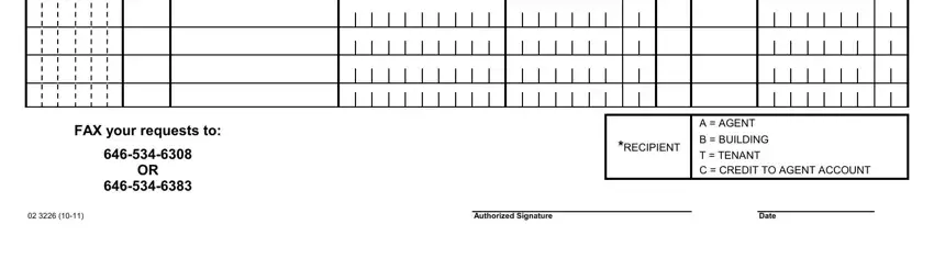 chase deposit slip pdf FAX your requests to, RECIPIENT, A  AGENT, B  BUILDING, T  TENANT C  CREDIT TO AGENT, Authorized Signature, and Date blanks to complete