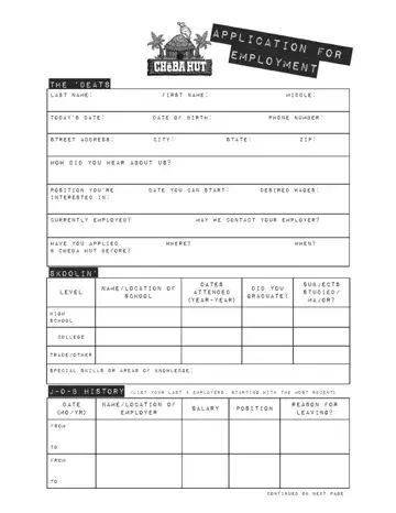 Cheba Hut Application Form Preview