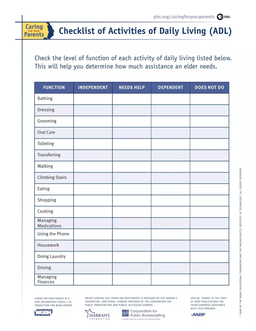 Checklist Daily Living first page preview
