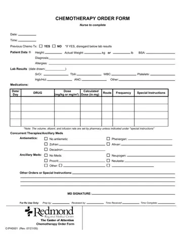 Chemotherapy Order Form Preview