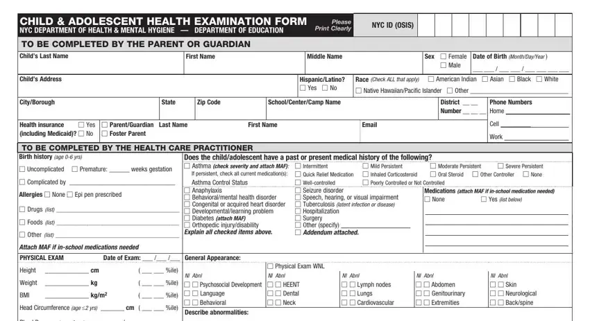 part 1 to completing nyc physical exam form