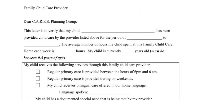portion of blanks in child care verification letter