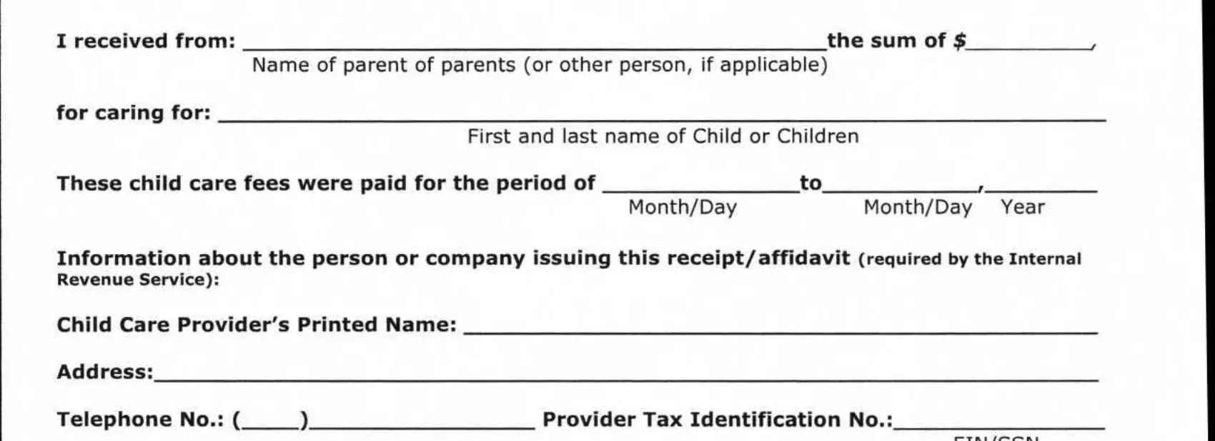 child care receipt template fill out printable pdf forms online