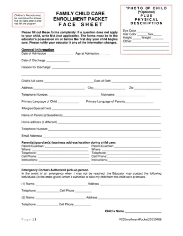 Child Enrollment Packet Form Preview