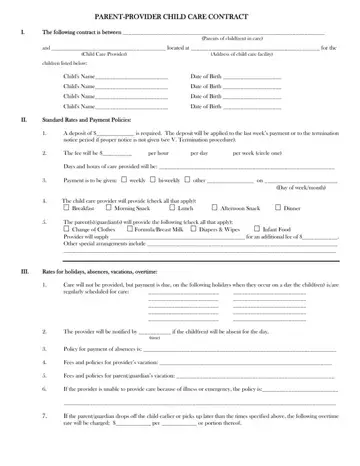 Child Parent Provider Care Contract Form Preview