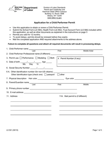 Child Performer Permit Form Preview