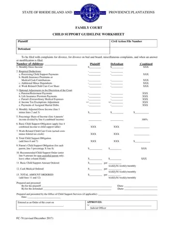 Child Support Of Ri Form Preview