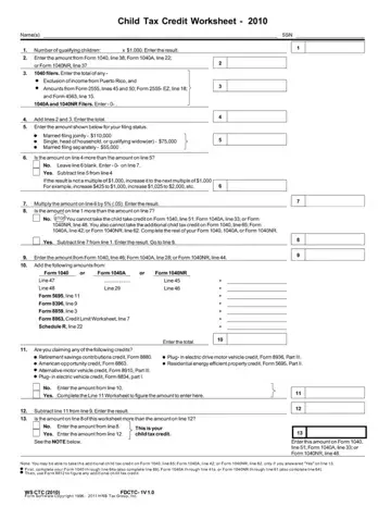 Child Tax Credit Worksheet Form Preview