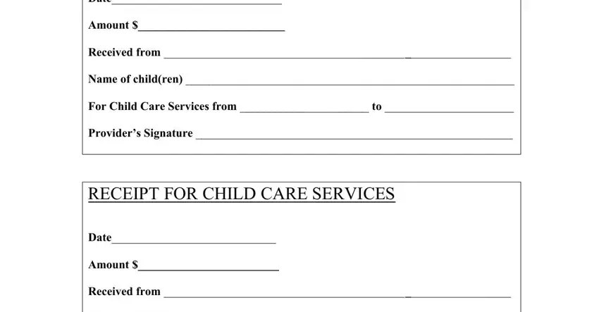 Entering details in receipt for child care services stage 2