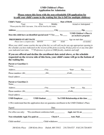 Childrens Place Application Form Preview