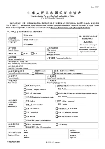 China Visa Application Form Preview