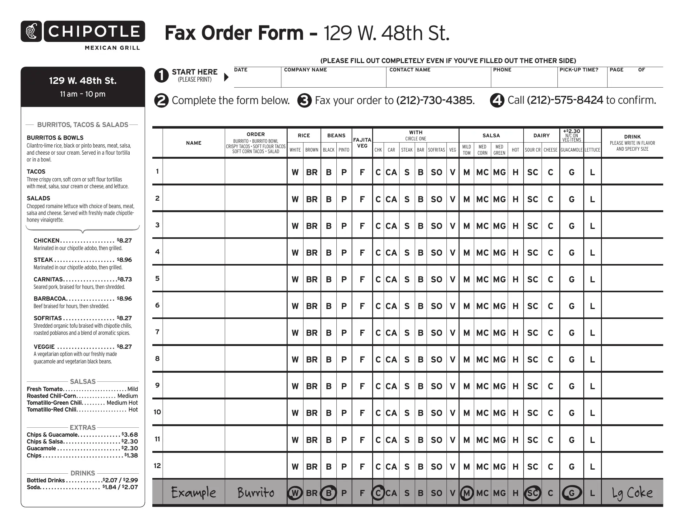 Chipotle Order Form Fill Out Printable PDF Forms Online