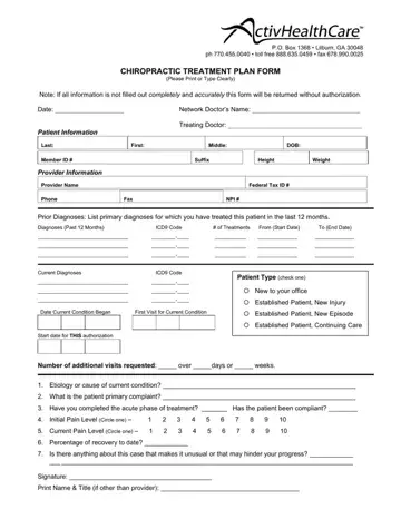 Chiropractic Treatment Plan Form Preview