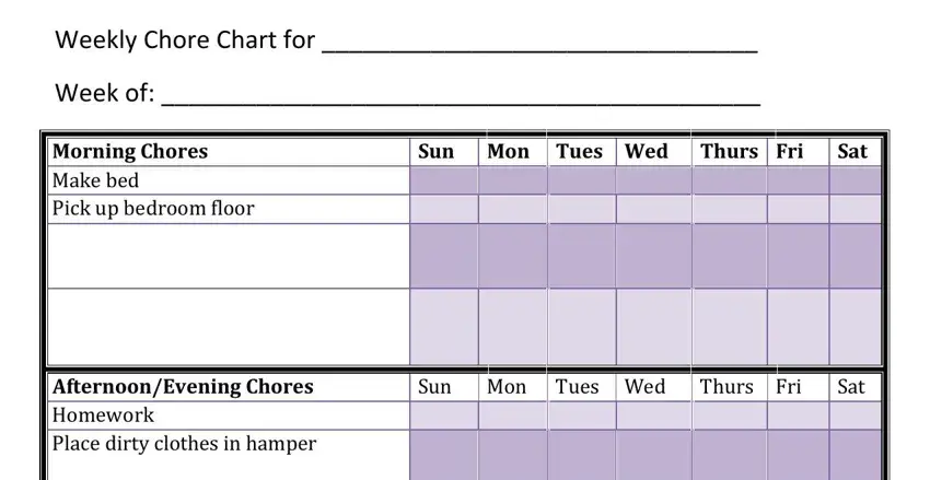 printable chore charts for kids spaces to fill out